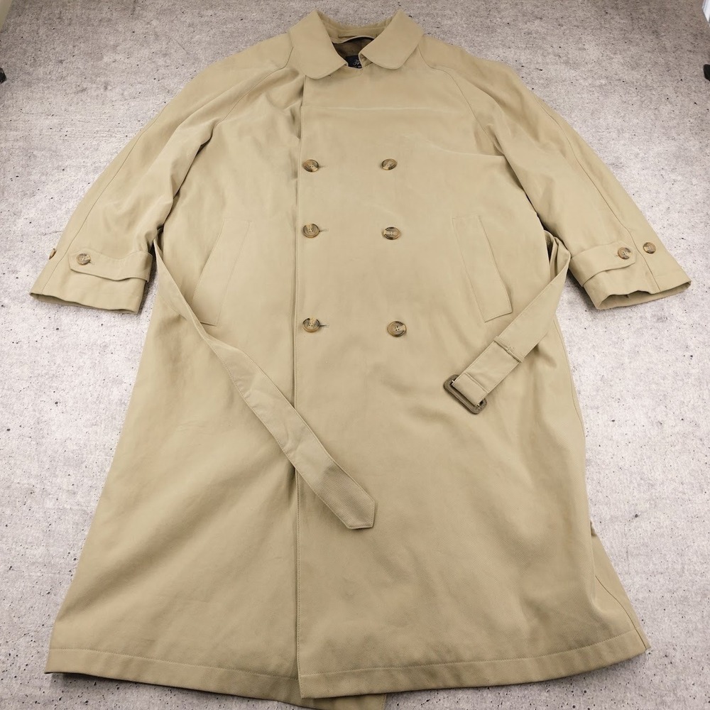 Brooks Brothers 346 Mens 42 Short Khaki Double Breasted Belted Trench Coat Tan